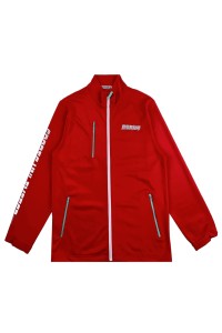 訂做紅色風褸外套  設計企領風褸外套  運動風褸  印花LOGO 撞色拉鏈袋口  香港電台  入班 風褸 GRS J993